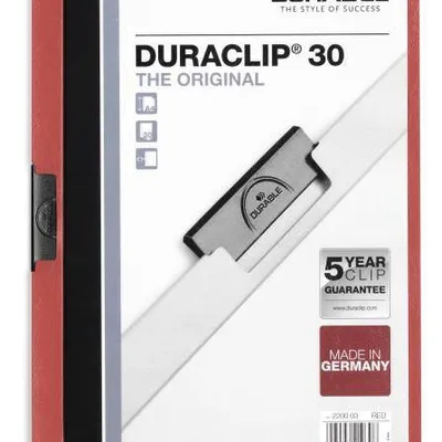 Skoroszyt zaciskowy a4 DURABLE duraclip 220003 czerwony plastikowy 30 krt