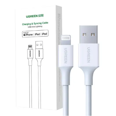 Kabel lightning do usb UGREEN 2.4a us155, 0.5m (biały)