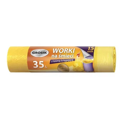 Worki hdpe z taśmą GROSIK zza378700 żółte 35l 15 szt