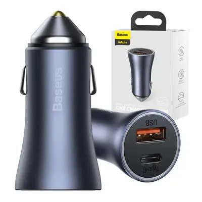 Ładowarka samochodowa Baseus golden contactor pro, usb + usb-c, qc4.0+, pd, scp, 40w (szara)