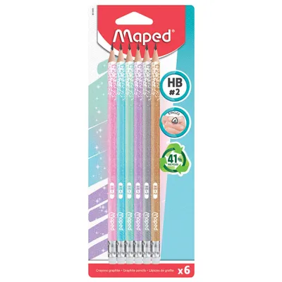 Ołówek z gumką MAPED glitter - brokatowy hb 6 szt blister