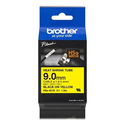 Brother oryginalny taśma do drukarek etykiet, BROTHER, hse-621e, czarny druk/żółty podkład, 1.5m, 9mm