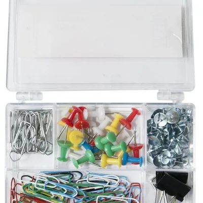 Zestaw biurowy pinezki, klipy, spinacze OFFICE PRODUCTS mix w plastikowym pojemniku 153szt