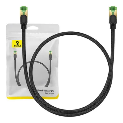Kabel sieciowy w oplocie kat. 8 Baseus ethernet rj45, 40gbps, 0,5m (czarny)