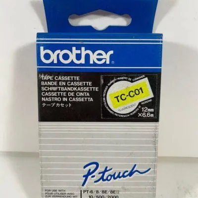 Tasiemka oryginalna czarny/fluo żółte BROTHER tcc01 12mm x 7,7 m