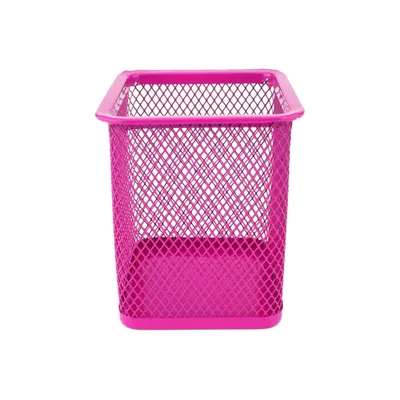 Przybornik na długopisy 80x80x100mm D.RECT różowy metalowa siatka