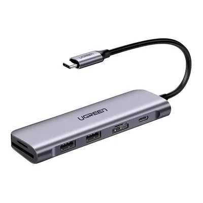 Adapter / hub 6w1 UGREEN revodok cm195 usb-c do 2x usb 3.0, hdmi, sd/microsd, 100w (szary)