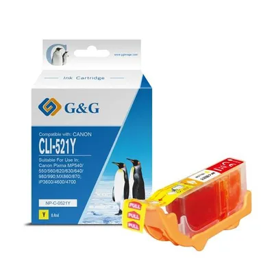 G&g kompatybilny ink / tusz z cli521y, yellow, 8.4ml, np-c-0521y, 2936b001, dla canon ip3600, ip4600, mp620, mp630, mp980