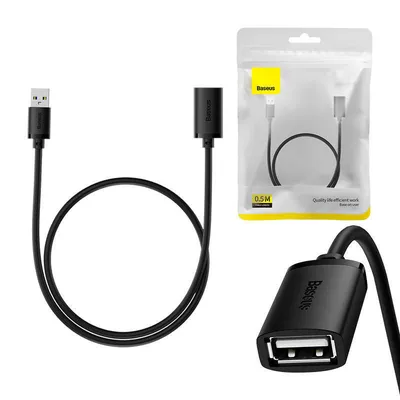 Przedłuzacz Baseus usb 2.0 męski do żeński, airjoy series, 0.5m (czarny)