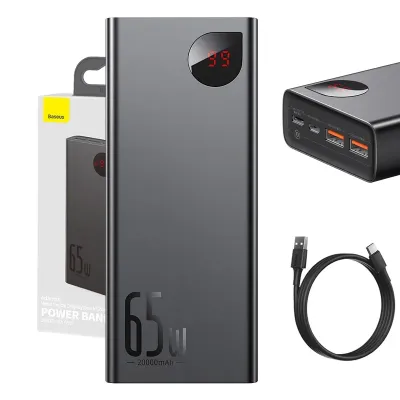 Powerbank Baseus adaman metal 20000mah, pd, qc 3.0, 65w, 2xusb + usb-c + micro usb, (czarny)