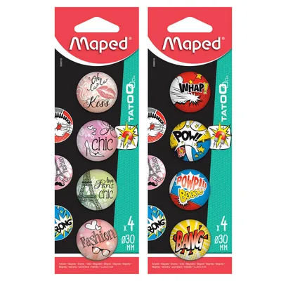 Magnesy MAPED tatoo 30 mm mix wzorów 4 szt, blister