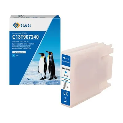G&g kompatybilny ink / tusz z c13t907240, cyan, np-e-9072c, dla epson workforce pro wf-6090dw