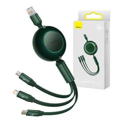 Kabel usb 3w1 Baseus bright mirror 3, micro usb / lightning / usb-c, 66w / 2a, 1.1m (zielony)