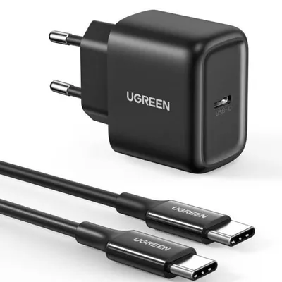Ładowarka sieciowa UGREEN cd250, 25w, usb-c (czarny) + kabel usb-c do usb-c, 2m (czarny)