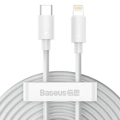 Kabel usb-c do lightning Baseus simple wisdom, pd, 20w, 1.5m (biały) 2szt.