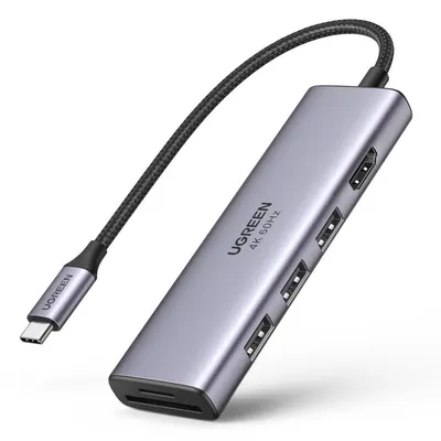 Adapter 5w1 UGREEN cm511 hub usb-c do 3 portów usb3.0 + hdmi + tf/sd (szary)