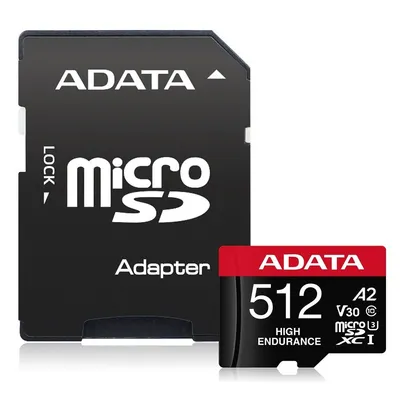 Adata karta microsd high endurance 512gb uhs1 u3 v30 a2 100/85mb/s + adapter