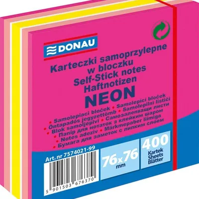 Karteczki samoprzylepne 76x76mm DONAU mix neon-pastel 400kart