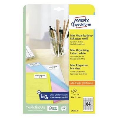 Etykiety samoprzylepne 46x11.1mm AVERY zweckform l7656-25 białe 25ark*84szt