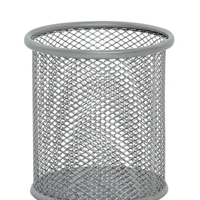 Przybornik na długopisy Ø90x100mm Q-Connect office set srebrny metalowa siatka