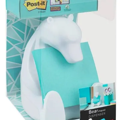 Podajnik do karteczek samoprzylepnych 3M post-it® miś bear-330 biały + bloczek super sticky z-notes