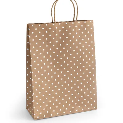 Torebka na prezenty 33x10x24cm ARGO 257002 ciemnobeżowa srebrne kropki papier kraft 5szt