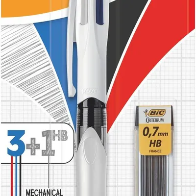 Długopis BIC 4 colours 3+1 942103 trzykolorowy + ołówek 0.7mm + 12 grafitów hb