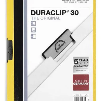 Skoroszyt zaciskowy a4 DURABLE duraclip 220004 żółty plastikowy 30 krt