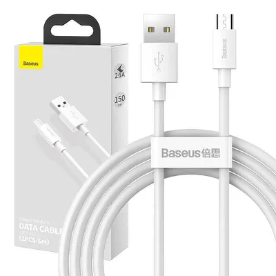 Kabel micro usb do usb Baseus simple wisdom, 2.1a, 1.5m (biały) 2szt.