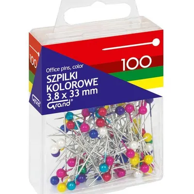Szpilki 3.8x33mm Grand 110-1670 kolorowe w pojemniku plastikowym 100szt