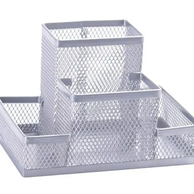 Przybornik na biurko 153x103x100mm Q-Connect office set srebrny metalowa siatka