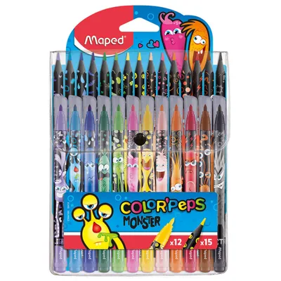 Zestaw MAPED monster kredki 15 szt + flamastry 12szt etui z zaw.