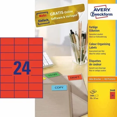 Etykiety samoprzylepne 70x37mm trwałe 3448 czerwone 100ark*24szt