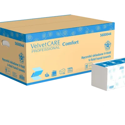 Ręcznik papierowy dwuwarstwowy celulozowy VELVET care v-fold celuloza 5600044 bielony 150 listków 20 szt.