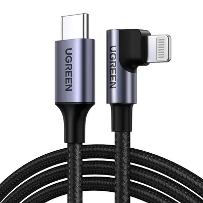 Kabel lightning do usb-c kątowy UGREEN us305, pd, 3a, 1m (czarny)