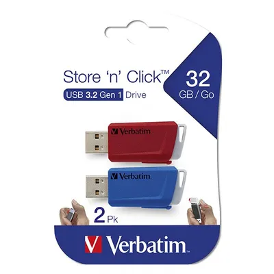 Verbatim usb flash disk, usb 3.0, 32gb, store n click, mix kolorów, 49308, usb a, z wysuwanym złączem. 2 szt