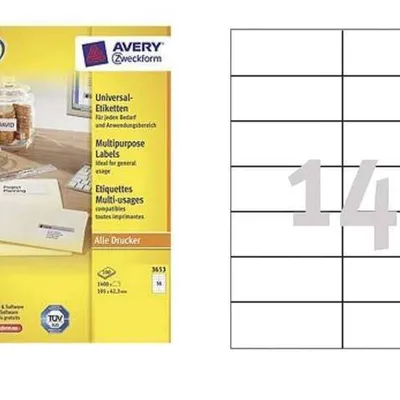 Etykiety samoprzylepne 105x42.3mm uniwersalne trwałe 3653 białe 100ark*14szt