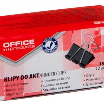 Klipy 15mm OFFICE PRODUCTS czarne 12szt