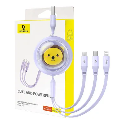 Kabel ładowania 3w1 Baseus usb do usb-c, usb-m, lightning 3,5a, 1,1m (fioletowy)