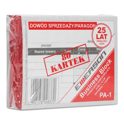 Druk akcydensowy paragon 8x10 EMERSON pa-1 1+1 80 kart. 5 bl.