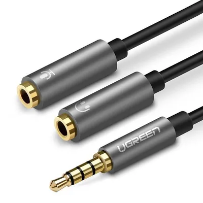 Rozdzielacz audio aux UGREEN av141 kabel mini jack 3,5 mm (męski) do słuchawki + mikrofon (żeńskie), 20cm (czarny)