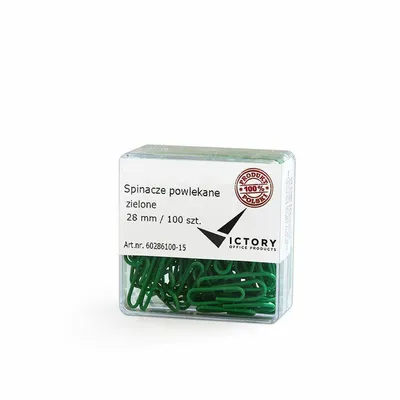 Spinacze okrągłe 28mm VICTORY OFFICE PRODUCTS 60286100-15 zielone metalowepowlekane w pojemniku plastikowym 100szt