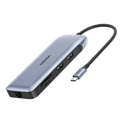 Adapter UGREEN 9w1 70301 hub usb-c do hdmi, dp, vga, 2xusb3.0, rj45, sd/tf, pd(szary)