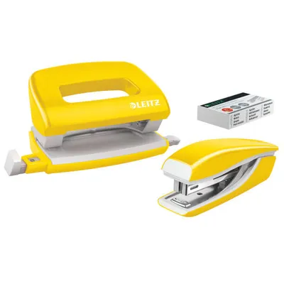Zestaw mini zszywacz i dziurkacz LEITZ nexxt wow 55612016 żółty