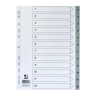 Przekładki 1-12 a4 Q-Connect szare pp 12kart