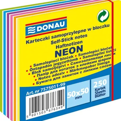 Karteczki samoprzylepne 50x50mm DONAU neon 250kart