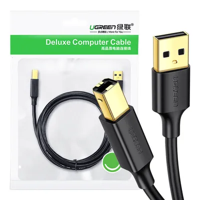 Kabel usb 2.0 a-b UGREEN us135 do drukarki, pozłacany, 5m (czarny)