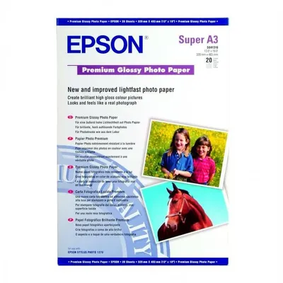 Epson premium glossy photo pa, c13s041316, foto papier, połysk, biały, stylus photo 890, 895, 1270, 2100, a3+, 255 g/m2, 20 szt.,