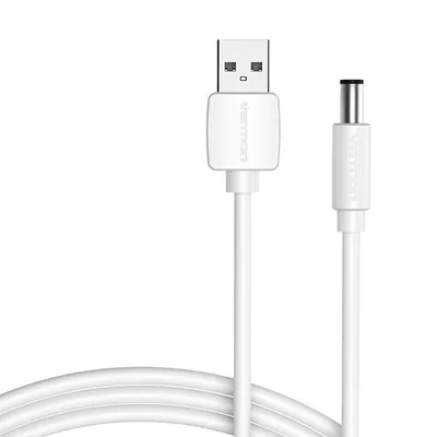 Kabel zasilający usb 2.0 do dc 5.5mm barrel jack 5v Vention ceywd 0,5m (biały)