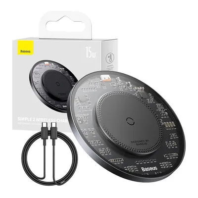 Bezprzewodowa ładowarka indukcyjna Baseus simple 2, 15w z kable usb-c do usb-c (czarna)